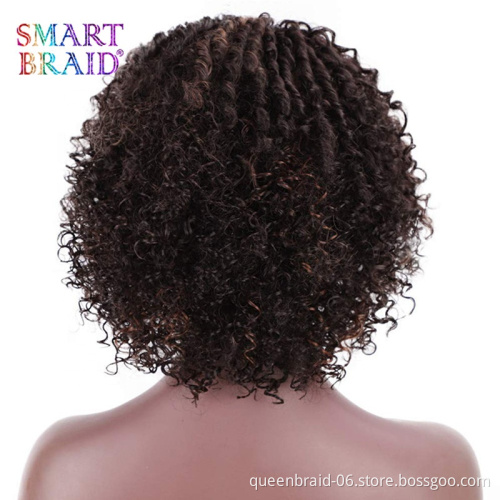 Wholesale Mixed Brown 14 Inch Shoulder Length Short Afro Curly Wig With Bangs Kinky Fluffy Synthetic Hair Wigs For Black Women